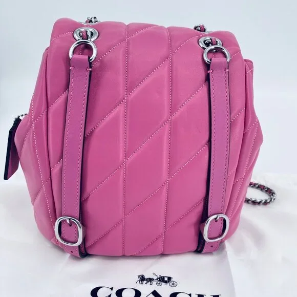 Coach Tabby Backpack Pillow Quilting Nappa Leather Pink Convertible Chain Strap - Picture 13 of 16